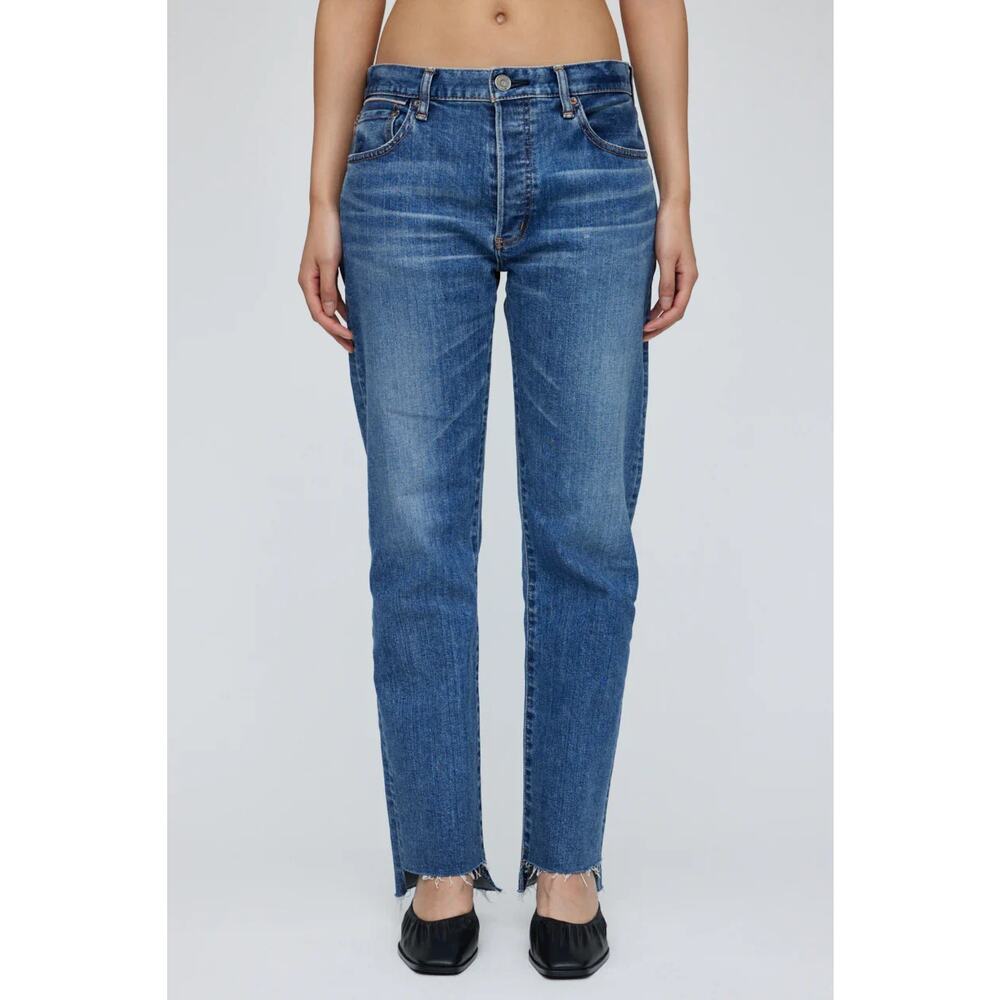 Moussy MV Harris Uneven Raw Cut Hem Straight Jeans Blue Size 26